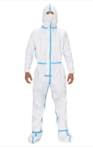 PPE White Protective Suit Blue Tape Sealed Seams
